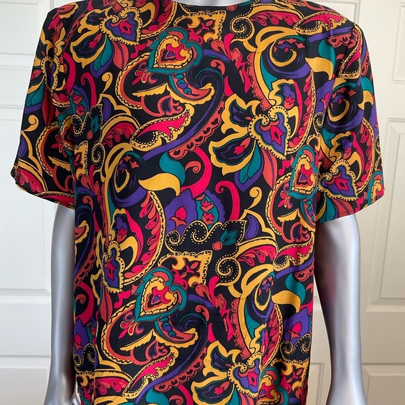 Anna And Frank Women’s Blouse Floral Size Large Short Sleeve 100% Silk Vintage - Picture 1 of 7